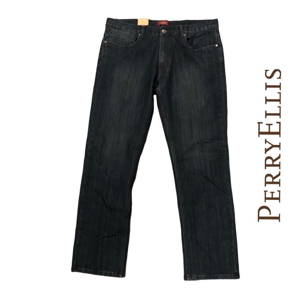 Perry Ellis Premium Denim Medium Indigo Stretch Jeans Slim Fit Size 36/3…